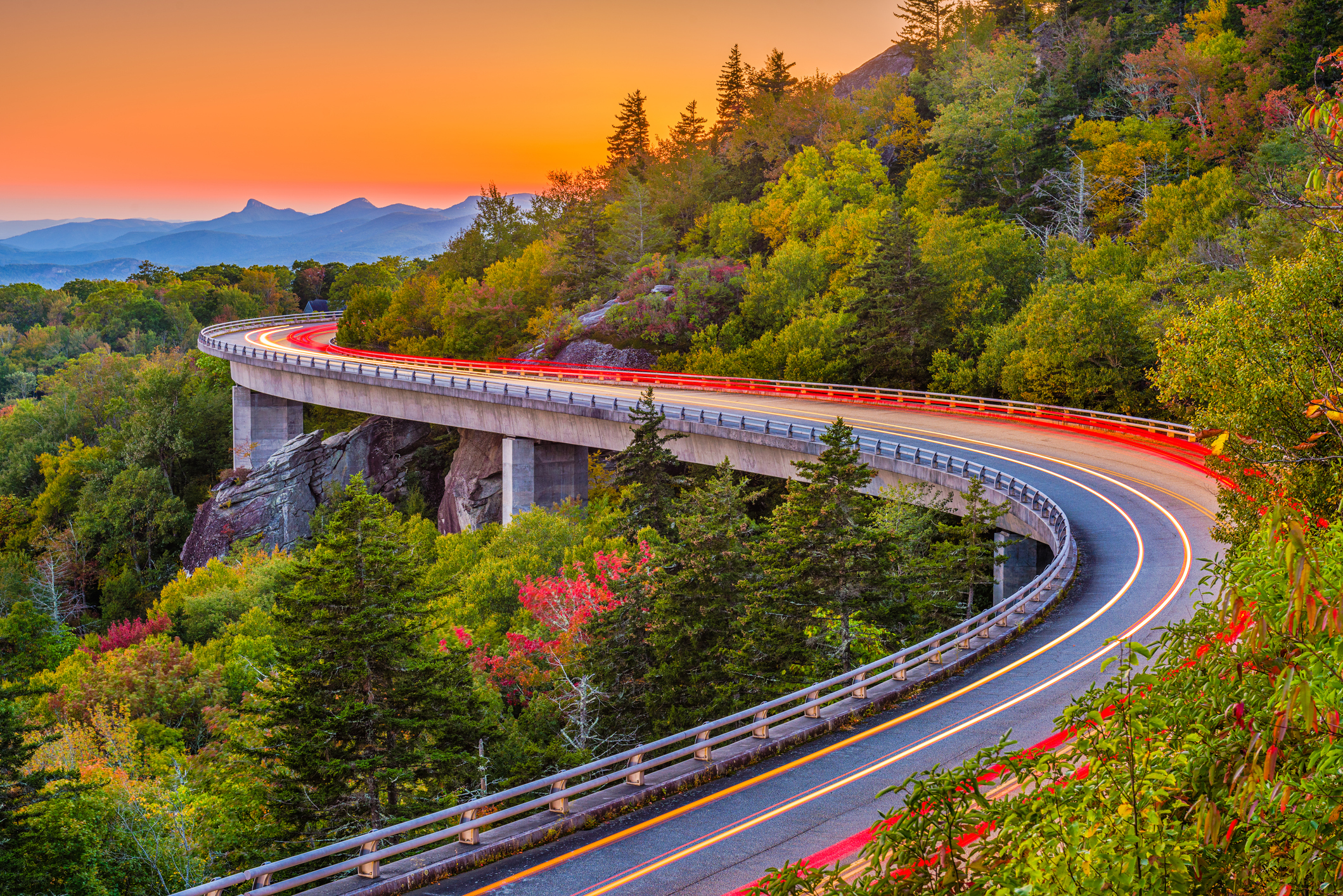 The Linn Cove Viaduct winding road around Grandfather Mountain in North Carolina.