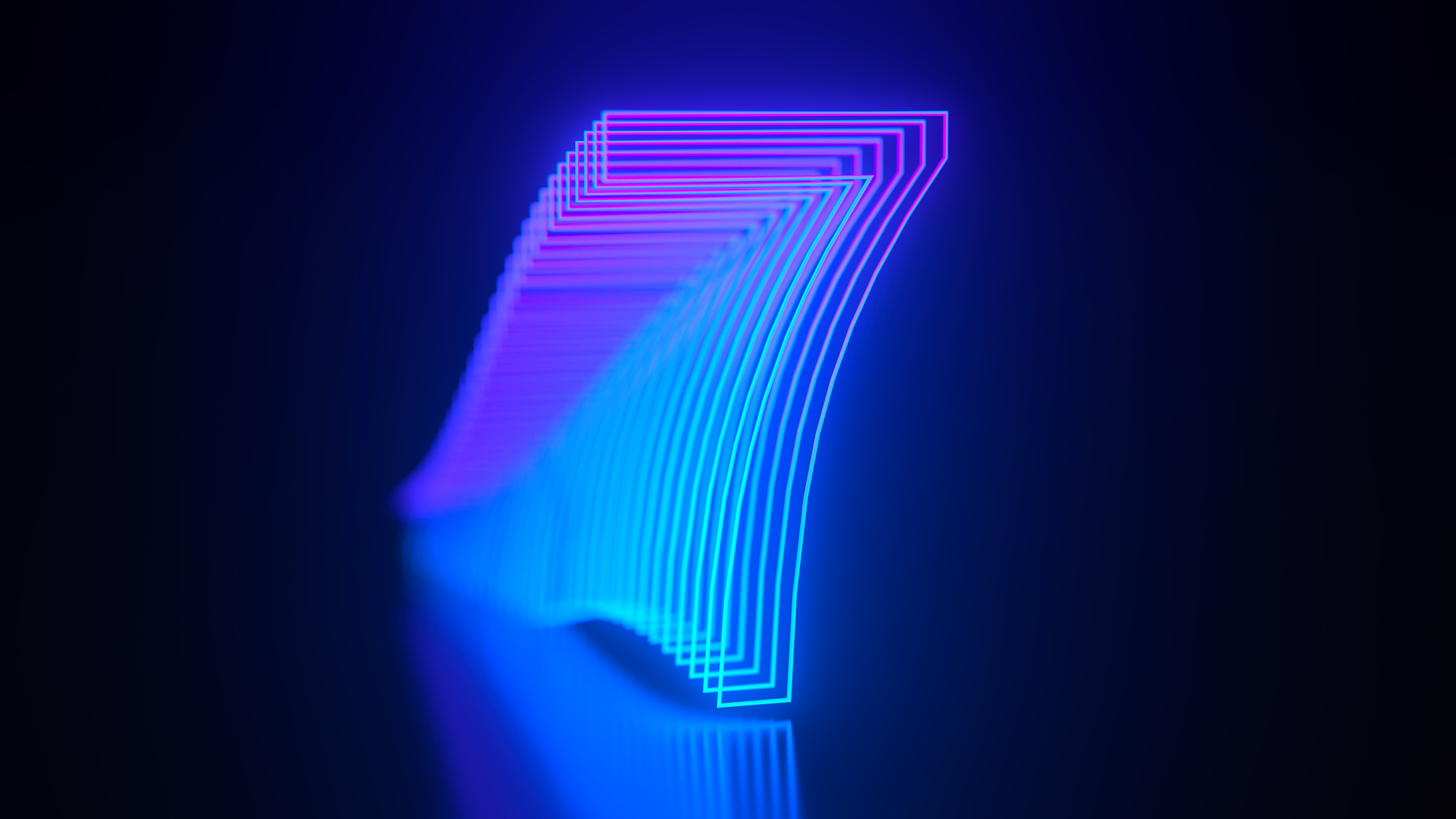 Modern neon graphic showing a repeating number 7.