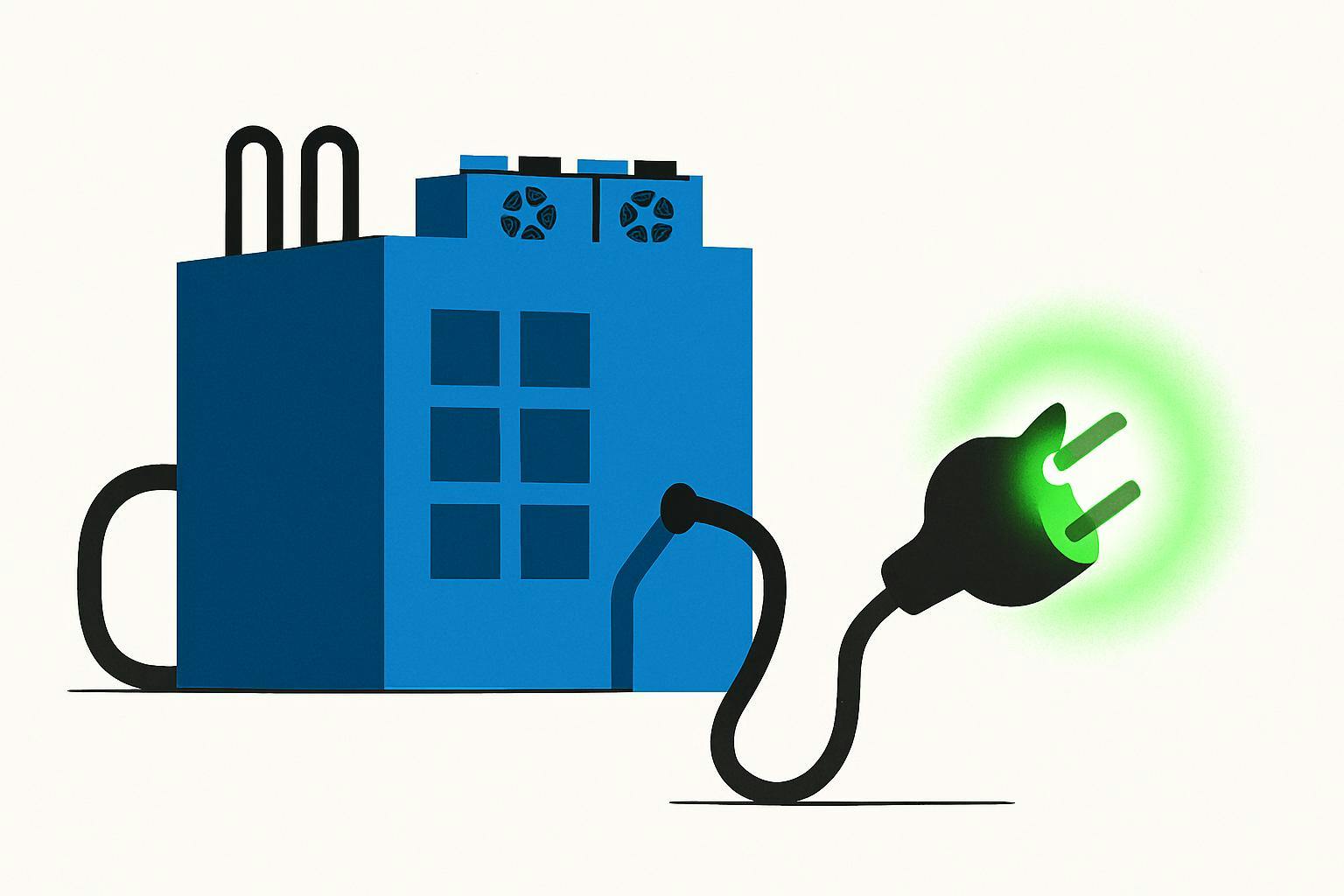 Graphic showing utility infrastructure powering a data center landscape.