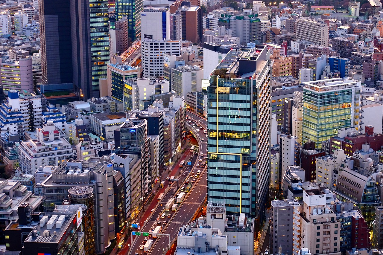 A view from a high-rise executive office overlooking a financial district