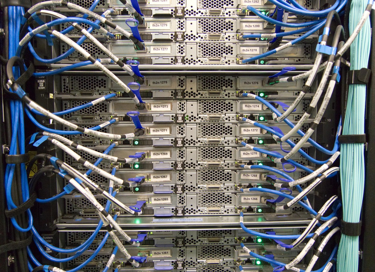 Abstract representation of digital data processing and server network connectivity.