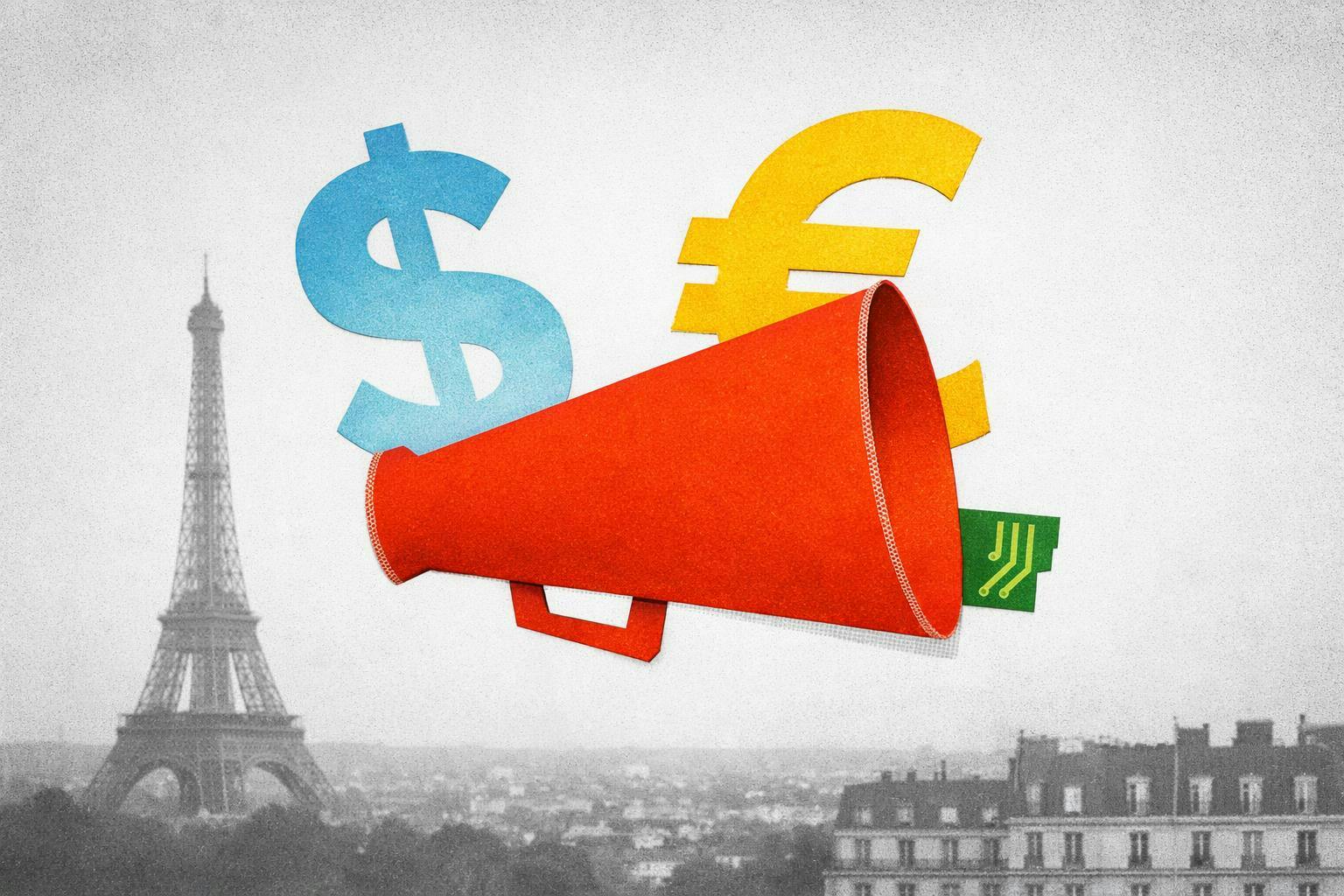 Graphic illustrating Publicis Groupe's solid growth outlook contrasted with the muddying effects of foreign exchange rates.